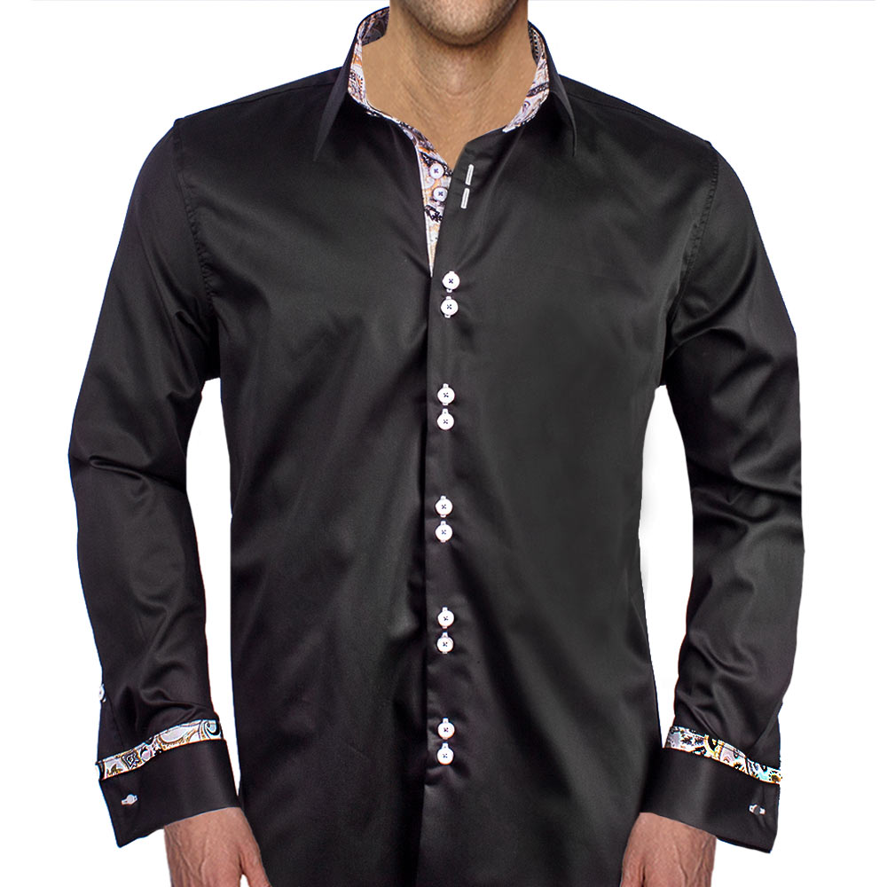 Black with Gray French Cuff Dress Shirt